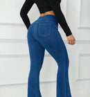 [Pague 2, Leve 3] Calça Jeans Feminina Lady Flare de Cintura Alta em Algodão e Poliéster