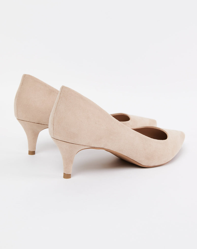 Scarpin Suede Salto Fino Baixo e Bico Fino - Bege Claro