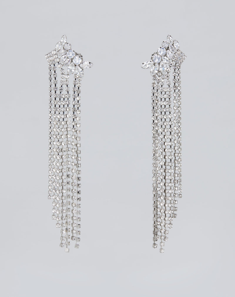 Brinco Cascata Cristais Strass - Prata