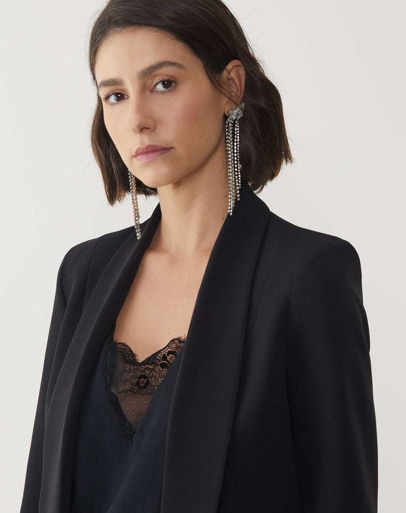 Brinco Cascata Cristais Strass - Prata