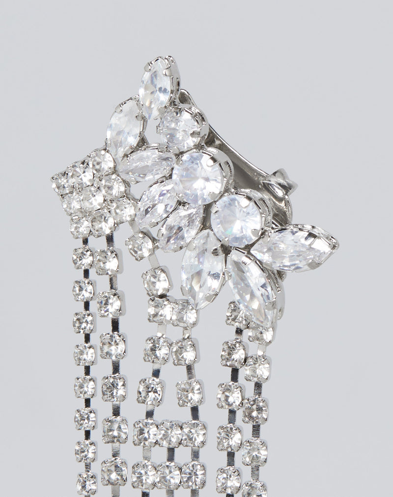 Brinco Cascata Cristais Strass - Prata