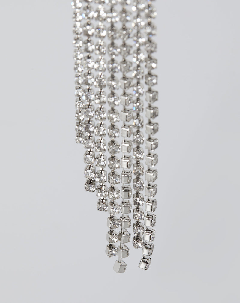 Brinco Cascata Cristais Strass - Prata