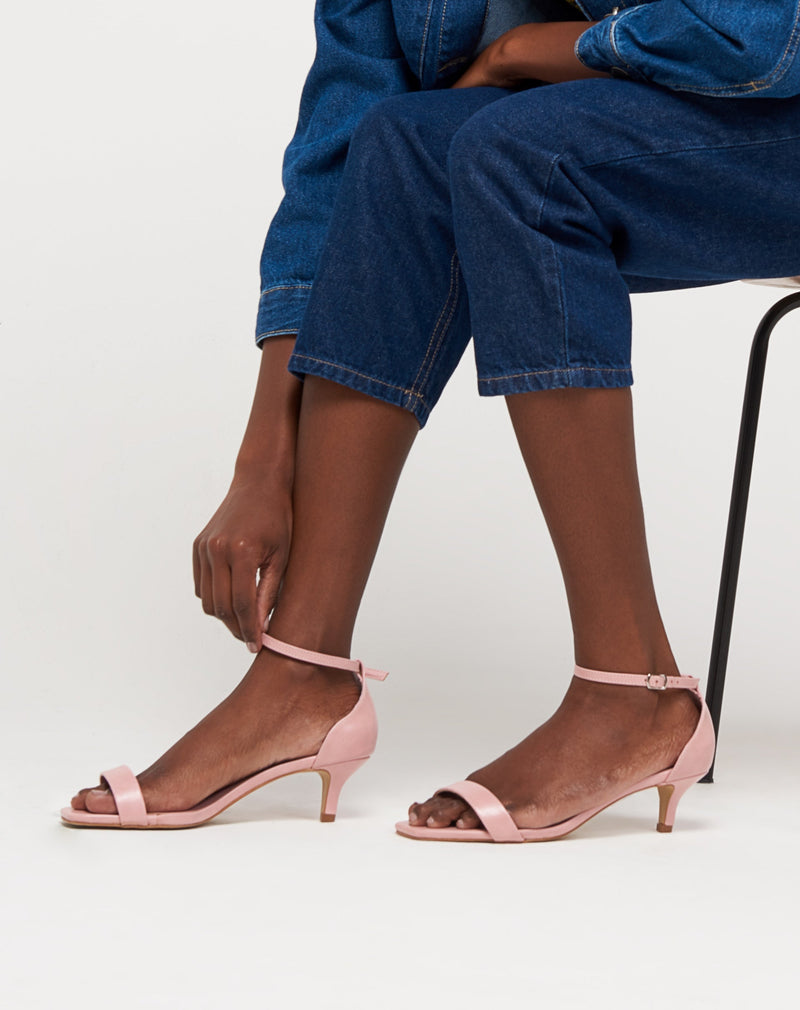 Sandália Básica Salto Fino Baixo - Rosa Claro
