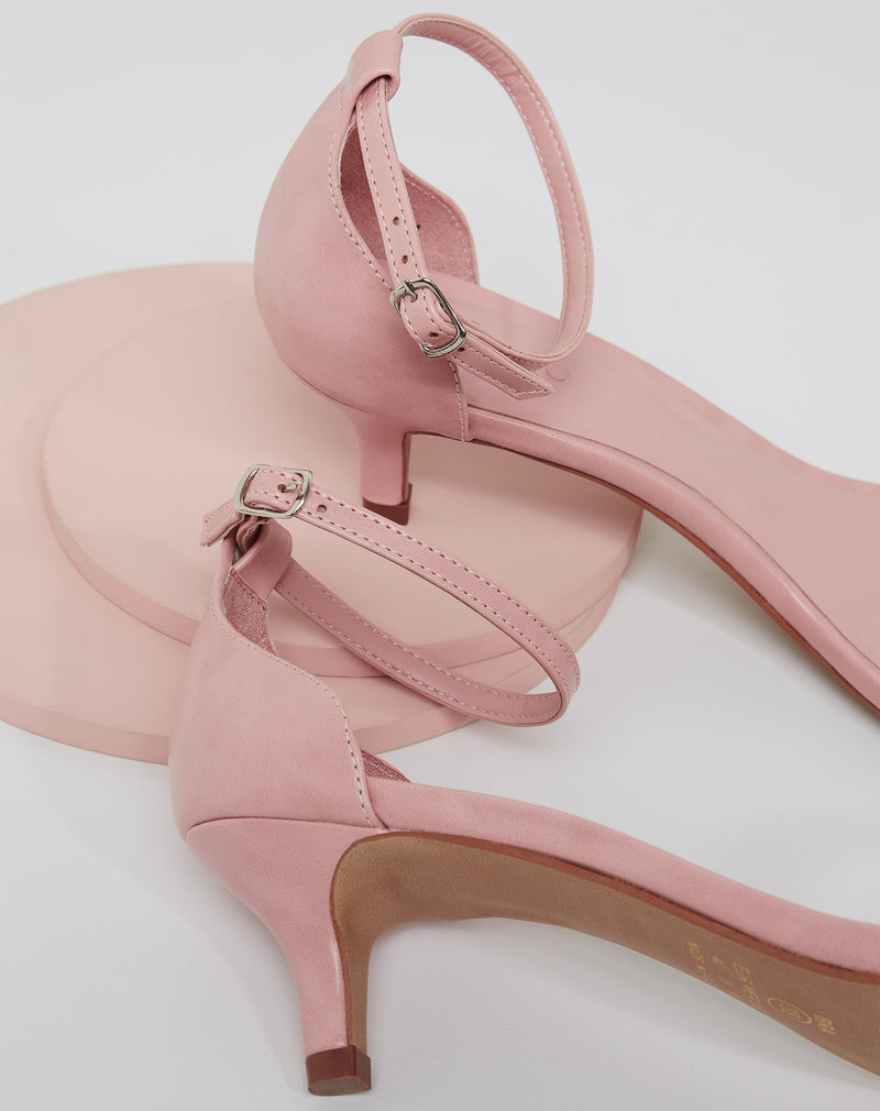 Sandália Básica Salto Fino Baixo - Rosa Claro