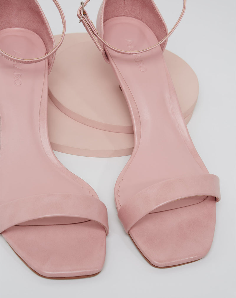 Sandália Básica Salto Fino Baixo - Rosa Claro