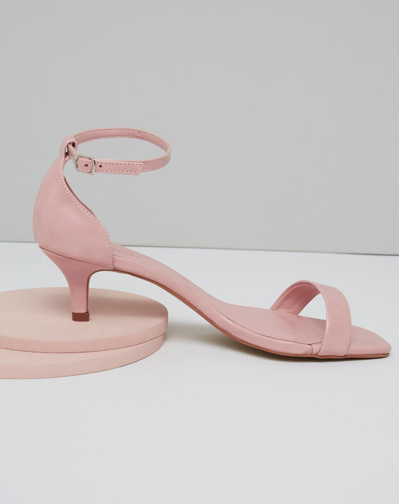 Sandália Básica Salto Fino Baixo - Rosa Claro
