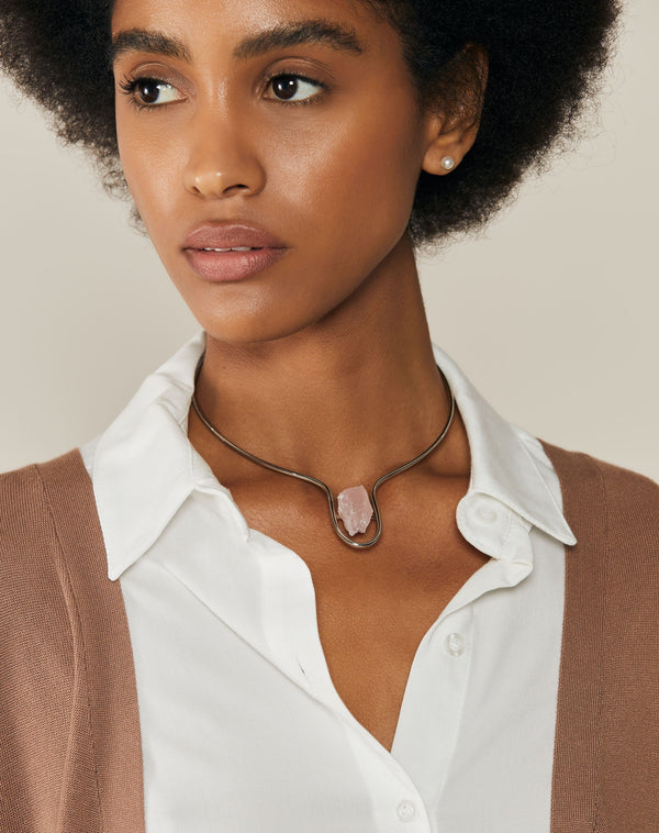 Choker com Pedra Natural Folheada - Prata