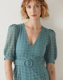 Macacão de Laise Manga 3/4 Decote Profundo - Verde Escuro