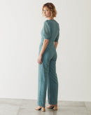 Macacão de Laise Manga 3/4 Decote Profundo - Verde Escuro