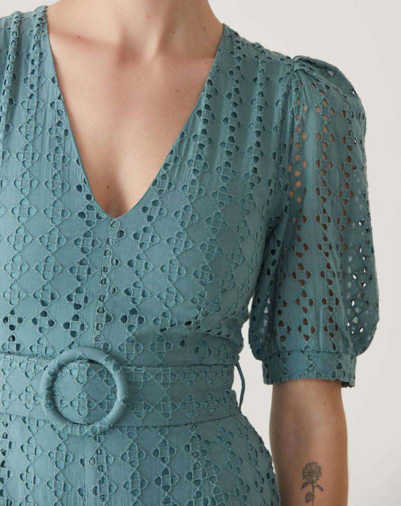 Macacão de Laise Manga 3/4 Decote Profundo - Verde Escuro