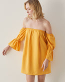 Vestido Curto de Linho Ombro a Ombro - Amarelo