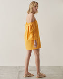 Vestido Curto de Linho Ombro a Ombro - Amarelo