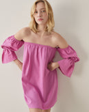 Vestido Curto de Linho Ombro a Ombro - Rosa