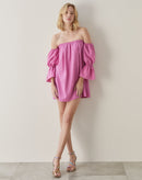 Vestido Curto de Linho Ombro a Ombro - Rosa