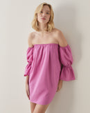 Vestido Curto de Linho Ombro a Ombro - Rosa