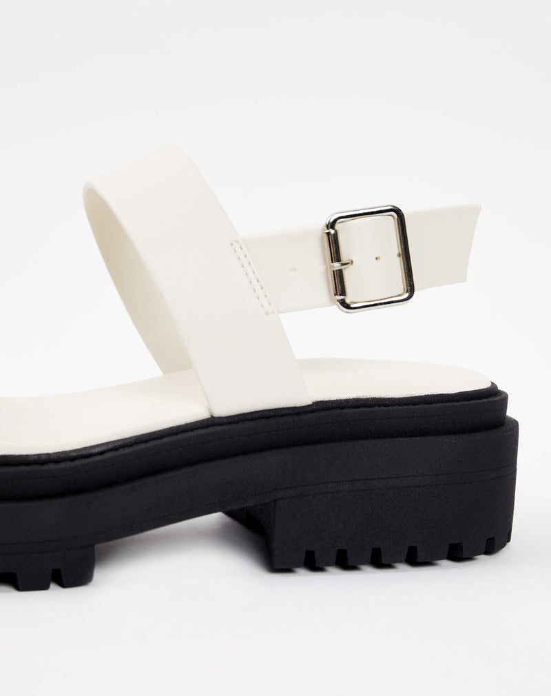 Sandália Tratorada Duas Tiras com Fivela - Off-white