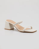 Sandália Mule Salto Grosso Bico Quadrado - Off-white
