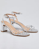 Sandália Salto Retangular com Tiras - Prata