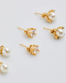 Kit 3 Brincos Folheados Pérola e Zircônia Essential - Dourado