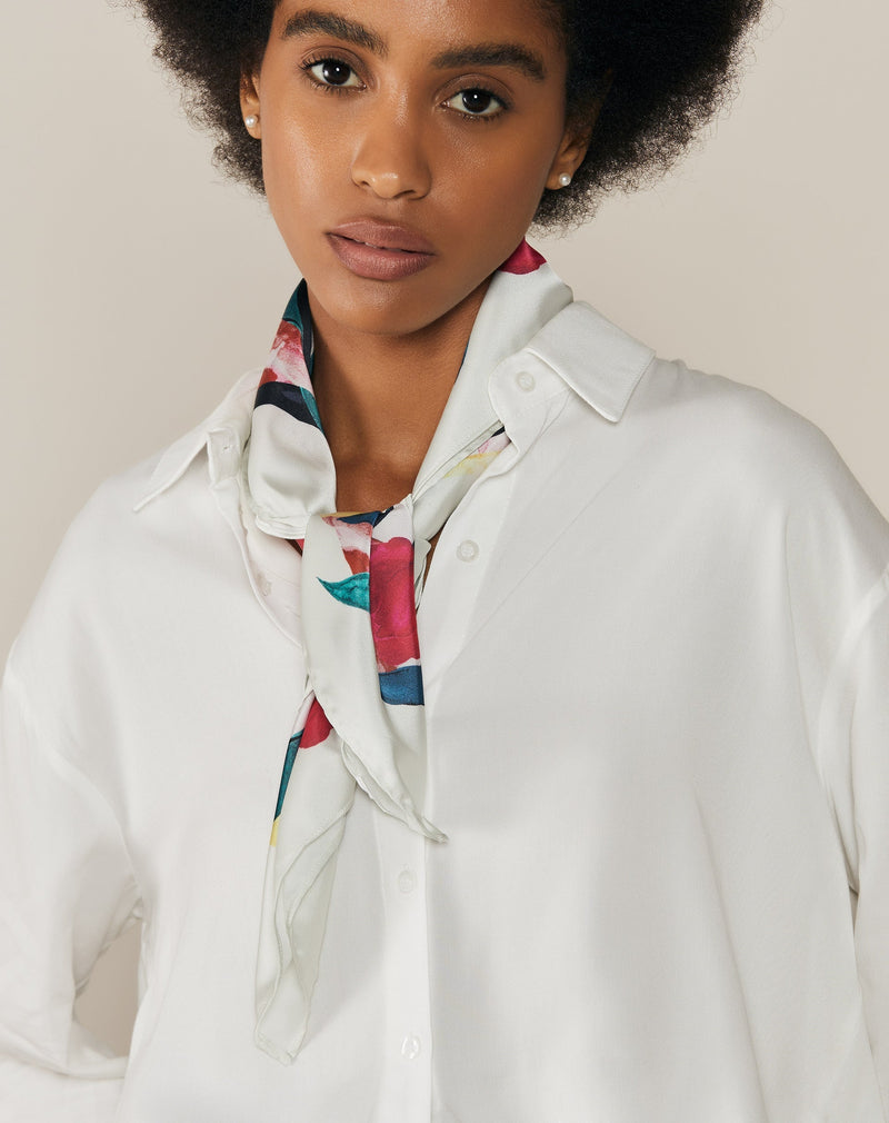 Lenço Quadrado Acetinado - Scarf Tropical Bloom Pink