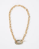 Colar Corrente com Elo de Pedra Semi Preciosa - Dourado