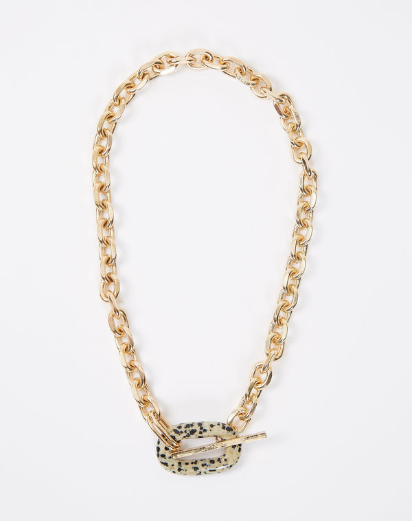 Colar Corrente com Elo de Pedra Semi Preciosa - Dourado