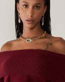 Colar Corrente com Elo de Pedra Semi Preciosa - Dourado