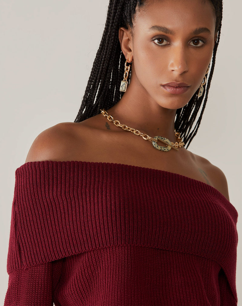 Colar Corrente com Elo de Pedra Semi Preciosa - Dourado