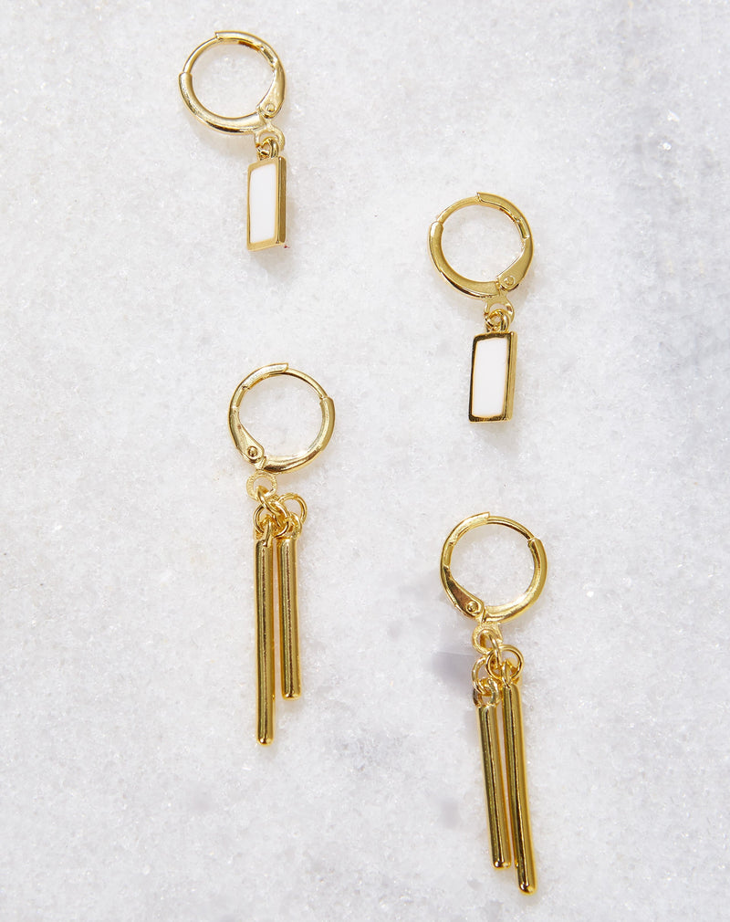 Kit 2 Brincos Argola Pingente Folheados - Dourado