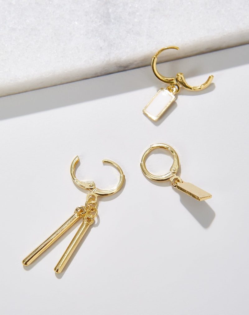 Kit 2 Brincos Argola Pingente Folheados - Dourado