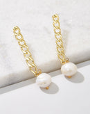 Brinco Corrente Folheada Pérola Barroca - Dourado