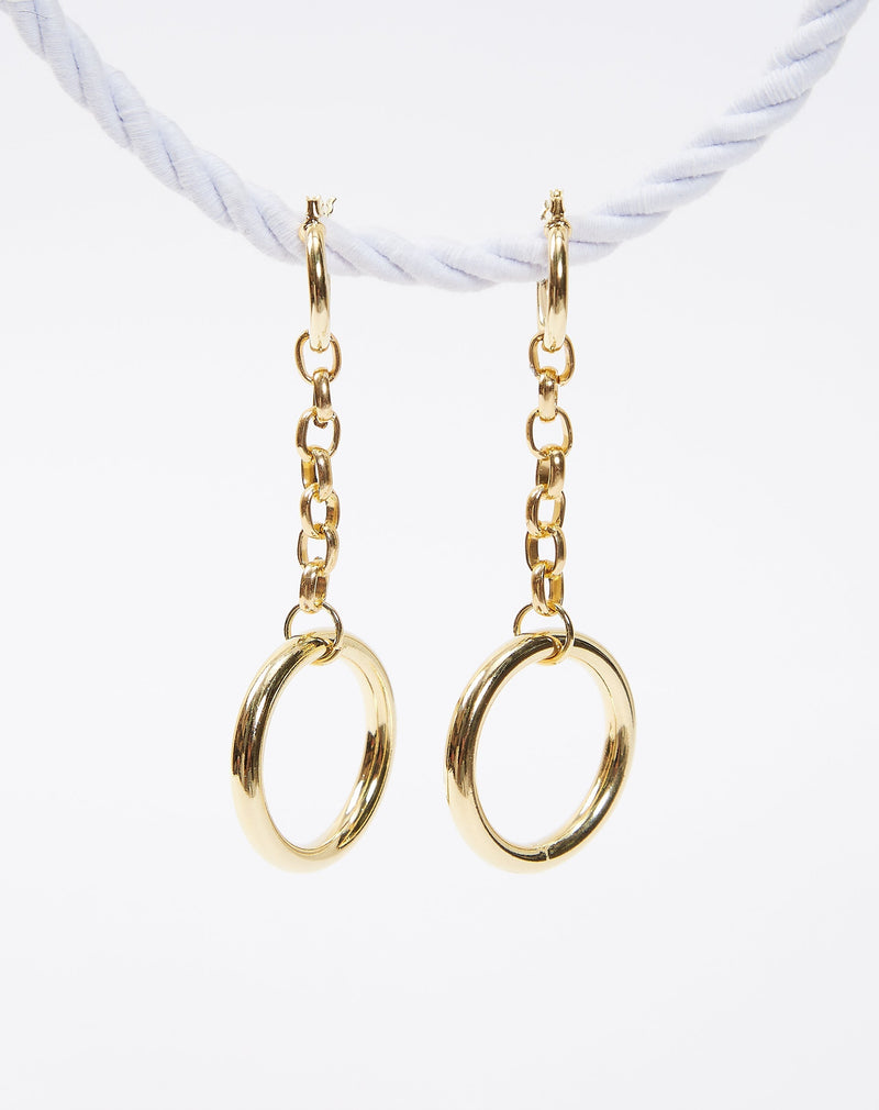 Brinco Comprido Argolas Folheado - Dourado