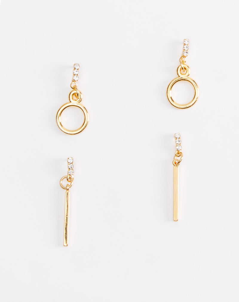 Kit 2 Brincos Folheados Detalhe Strass - Dourado