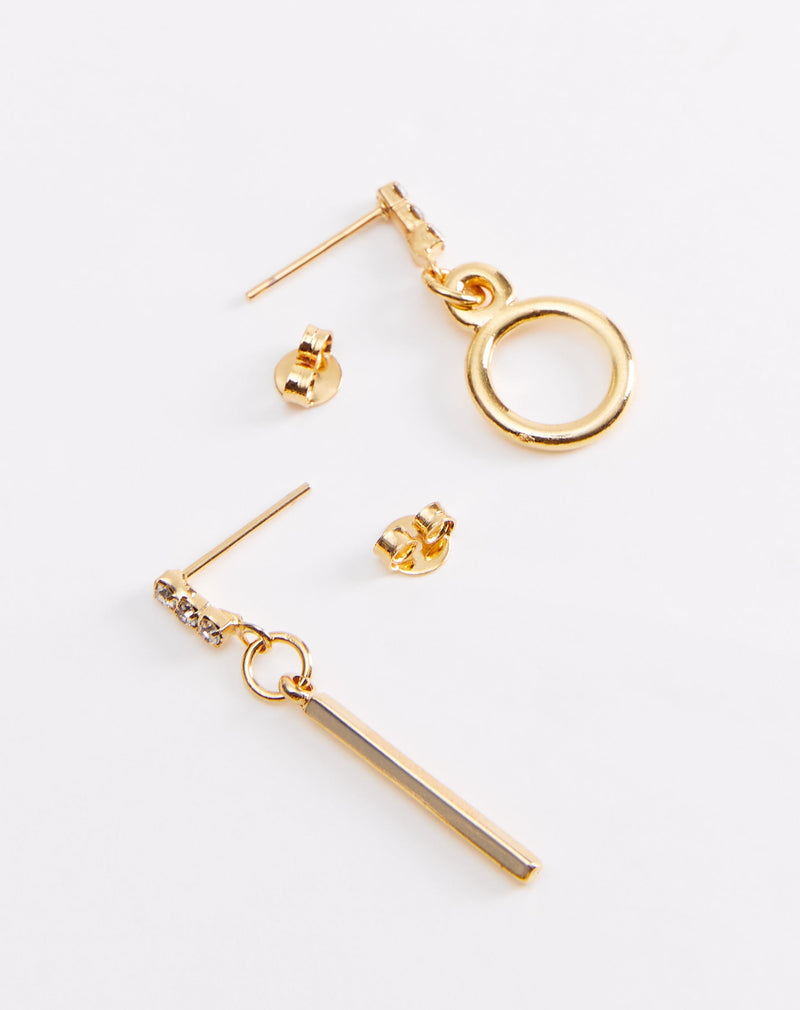 Kit 2 Brincos Folheados Detalhe Strass - Dourado