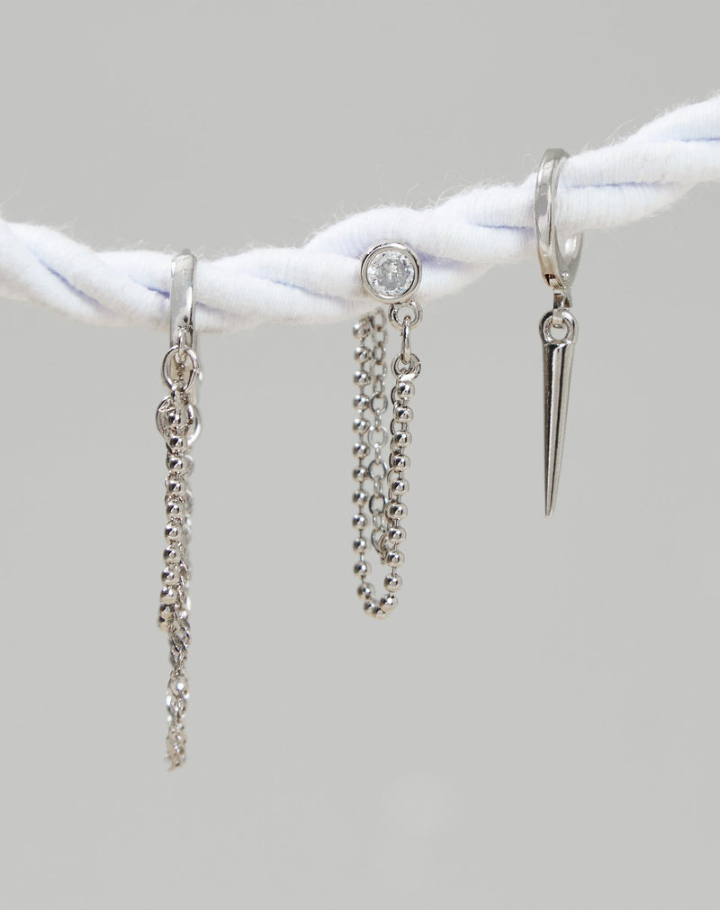 Kit 3 Brincos Folheados Mini Correntes - Prata