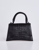 Bolsa Croco Angular com 2 Alças - Preto