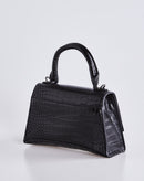 Bolsa Croco Angular com 2 Alças - Preto