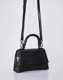 Bolsa Croco Angular com 2 Alças - Preto
