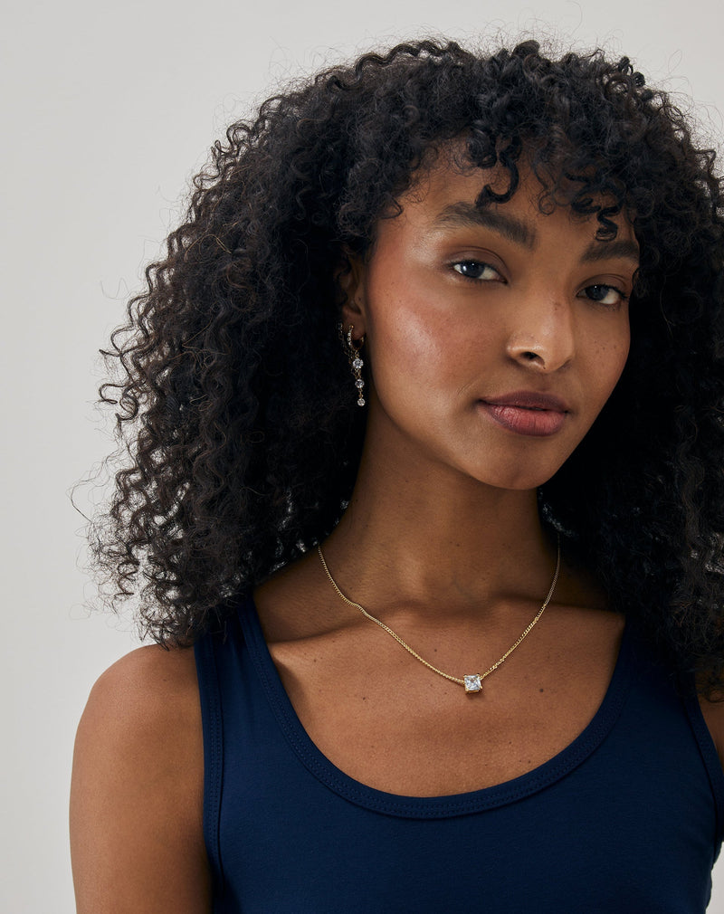 Colar Corrente Folheada Pingente Strass - Dourado