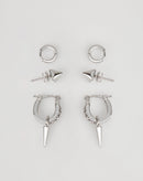 Kit 3 Brincos Folheados Spike - Prata