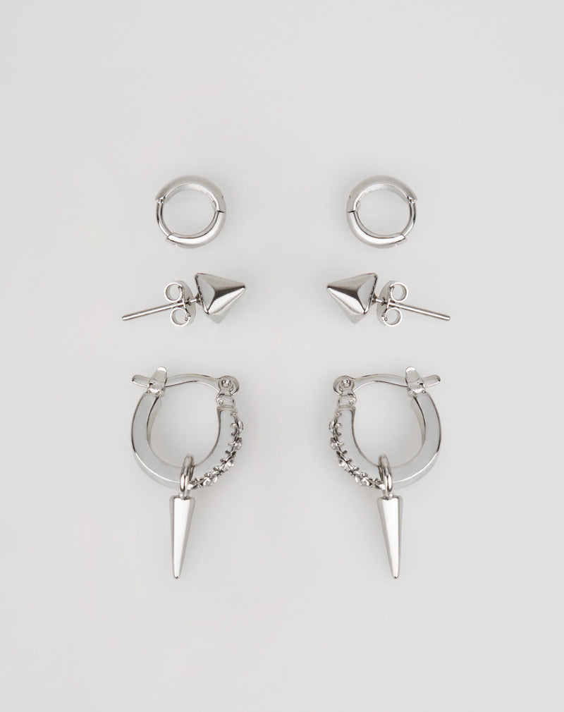 Kit 3 Brincos Folheados Spike - Prata