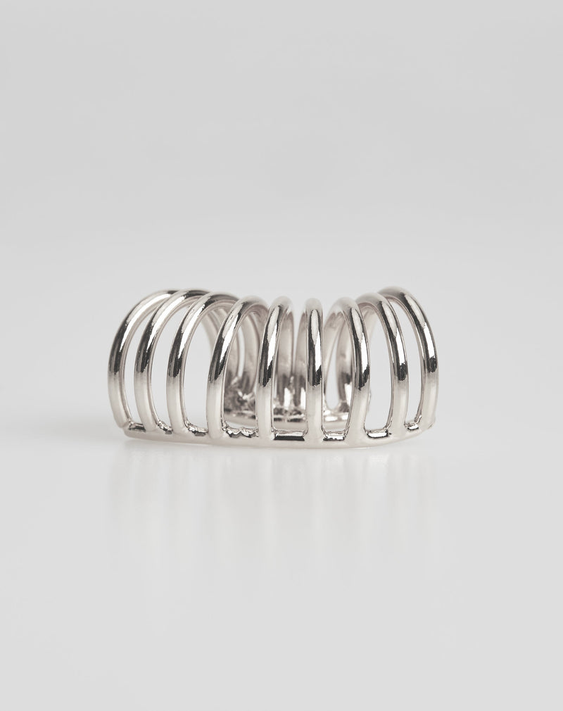 Ear Cuff Folheado Largo Multi Camadas - Prata