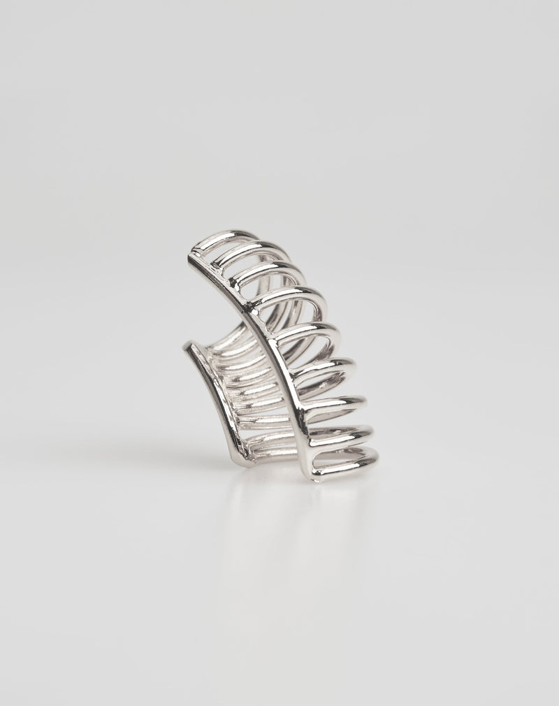 Ear Cuff Folheado Largo Multi Camadas - Prata