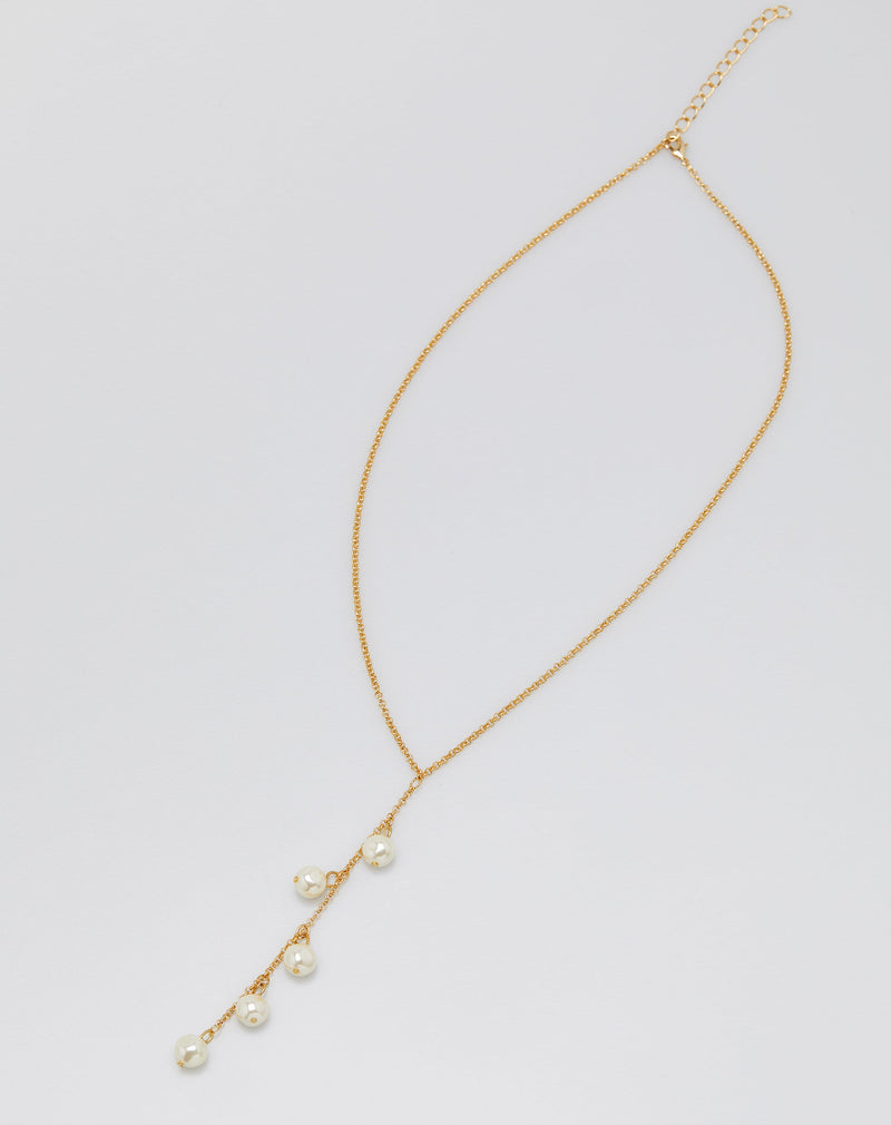 Colar Gravata Longo Detalhe Pérolas - Dourado