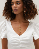 Colar Gravata Longo Detalhe Pérolas - Dourado