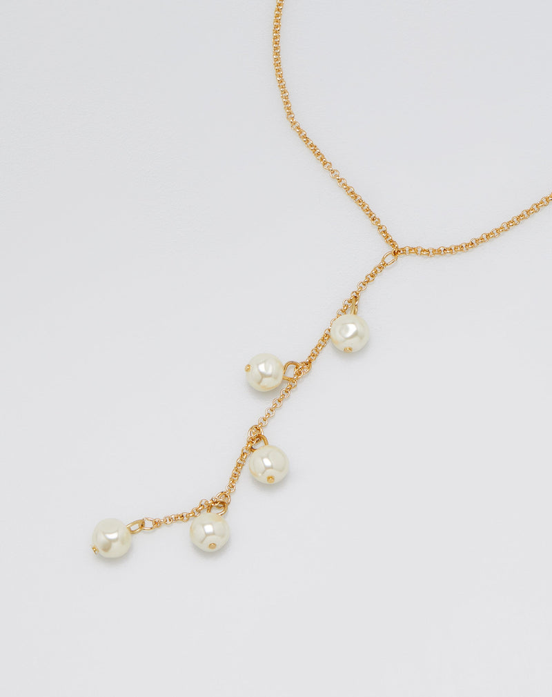 Colar Gravata Longo Detalhe Pérolas - Dourado