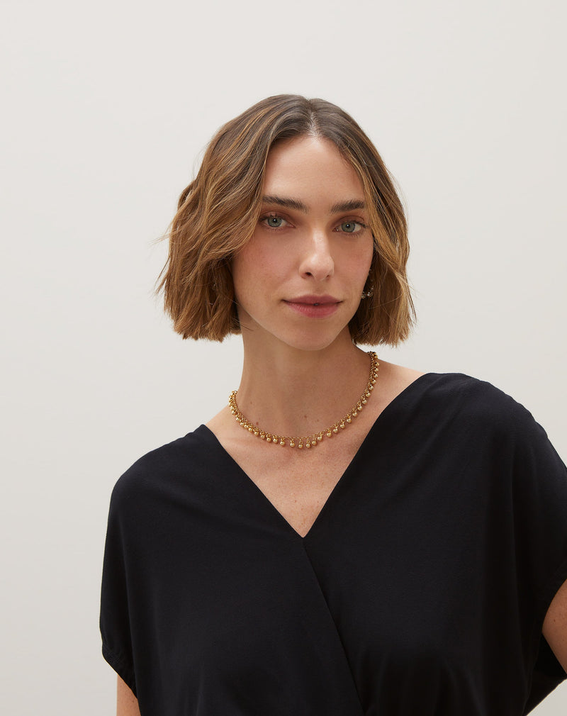 Colar Corrente Detalhe Bolinhas - Dourado