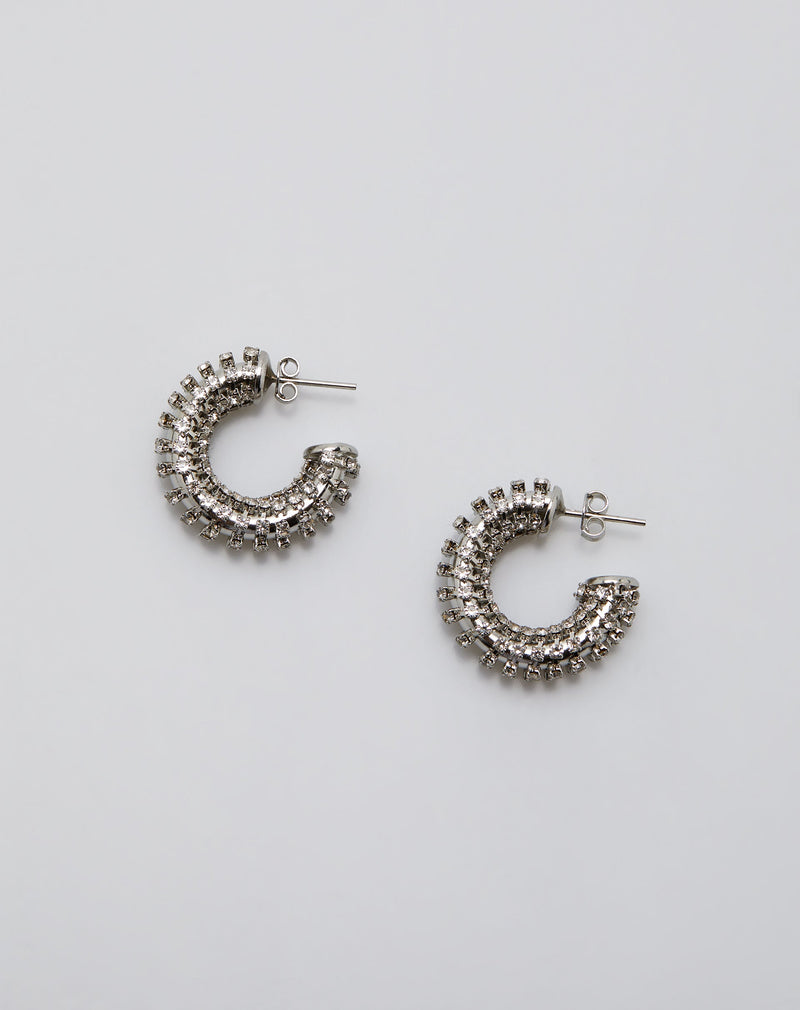Brinco Argola Cravejada de Strass - Prata