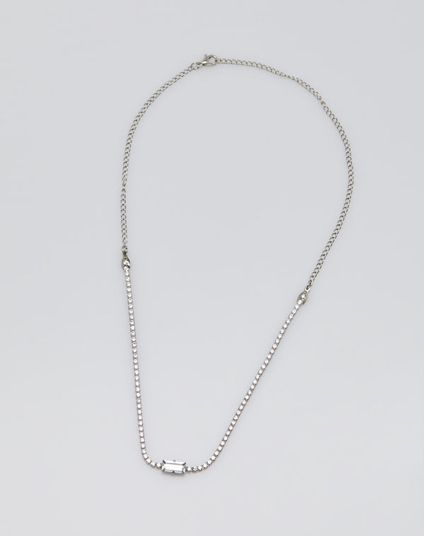 Colar Choker Riviera com Cristal Central - Prata