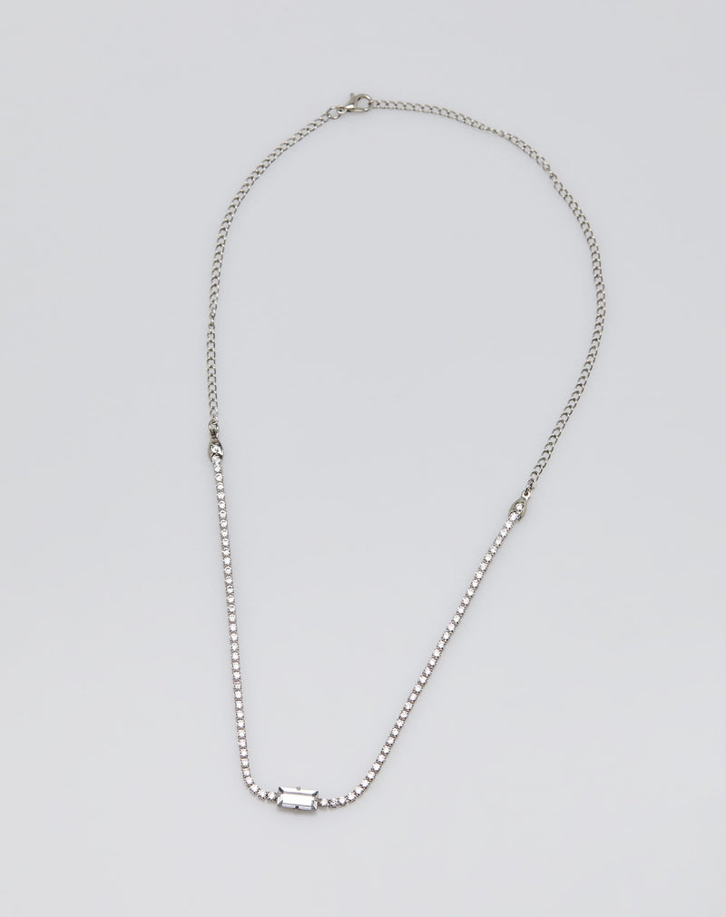 Colar Choker Riviera com Cristal Central - Prata